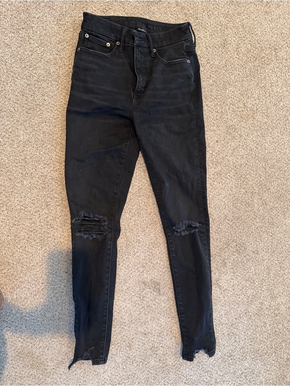 American Eagle Outfitters Black Ripped High-Rise Skinny Jeans
